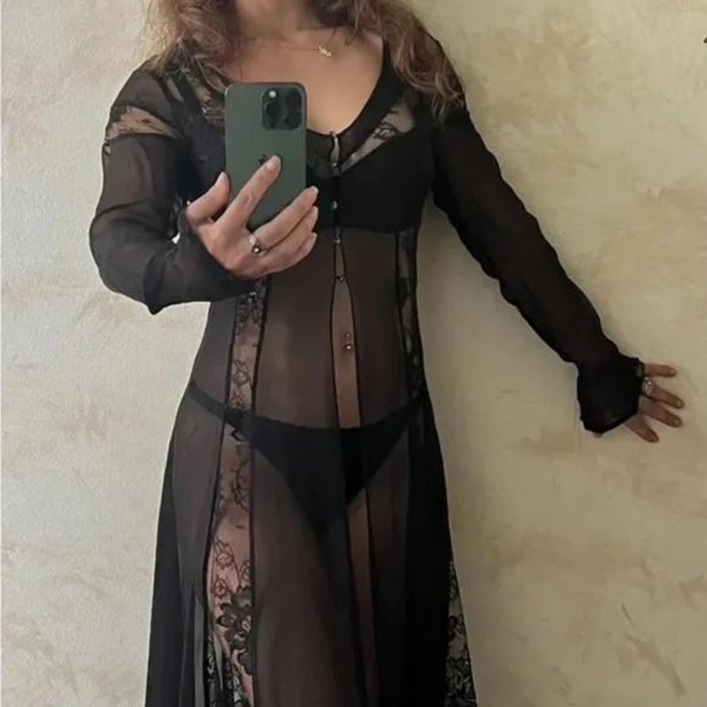 Agent Provocateur Damira gown silk/lace black super long size 4